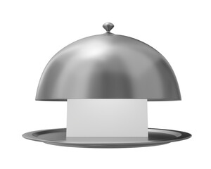 silver restaurant cloche tray lid food cover dish isolated on white background. silver restaurant cloche tray lid food cover dish isolated. silver restaurant cloche tray lid food cover dish 3d render