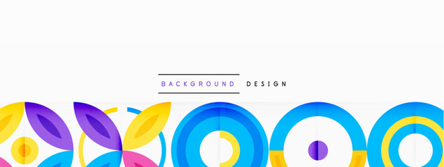 Abstract background - minimalist circles and round elements composition with varying sizes circles and other geometric shapes. The elements are arranged symmetrically in a grid-like pattern