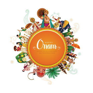 south Indian Kerala festival happy onam greetings background. editable vector illustration design