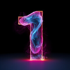 illustrative neon number one dark background lit up and shiny electric 
