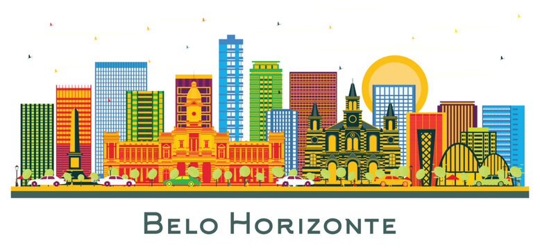 Belo Horizonte Brazil city Skyline with Color Buildings isolated on white.