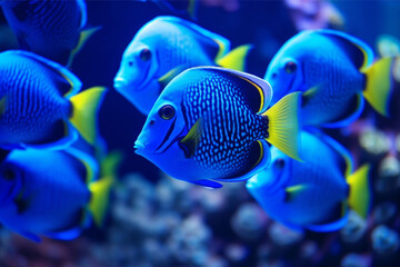 Tropical fish in deep blue water. Beautiful underwater world.