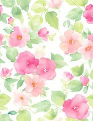 Nature flowers and leaves watercolor seamless pattern. Background flowers
