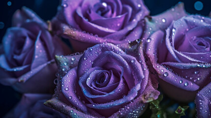Pastel purple roses with water droplets