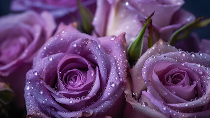 Pastel purple roses with water droplets