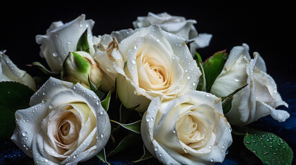 White roses with water droplets