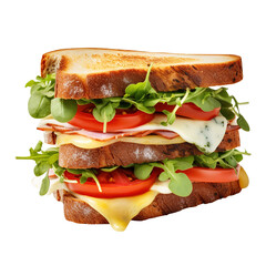 Obraz premium sandwich with ham and vegetables isolated on a transparent background, created with Generative AI