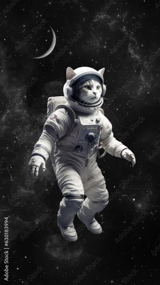 Wall mural an animated cat astronaut floating through space. created with some elements made with generative ai