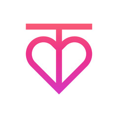 Letter T heart modern minimal logo