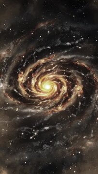 An animated gold toned spiral galaxy in space. Created with some elements made with generative AI.