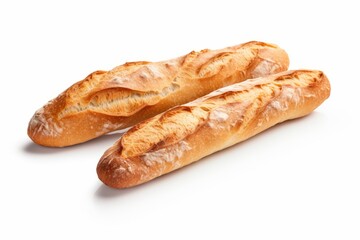 Two French baguette breads isolated on white background. Generative AI image