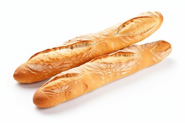 Two French baguette breads isolated on white background. Generative AI image