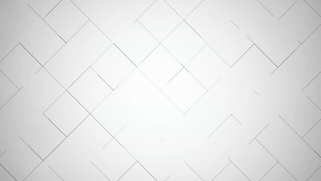 A central square of smaller squares serves as a striking focal point amidst zigzagging lines, adding dynamism to the minimalist white composition