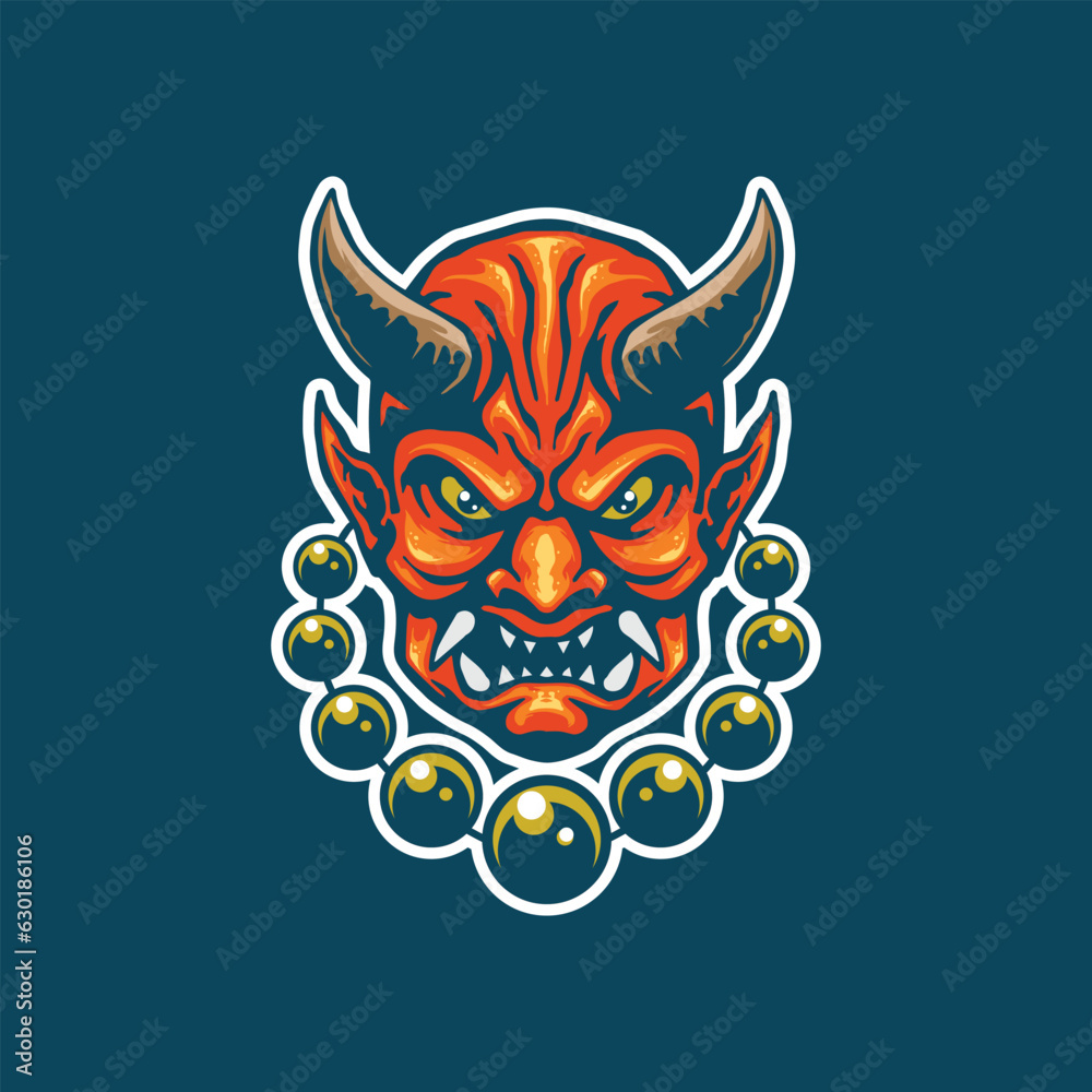 Sticker oni mask demon of samurai artwork