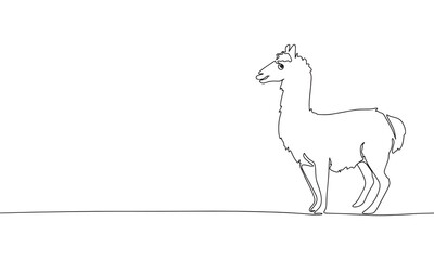 Fototapeta premium Llama one line continuous. Line art concept animal banner. Outline vector illustration.