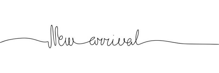 One line continuous word New arrival. Line art calligraphy, handwriting vector illustration.