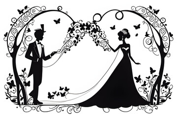 a wedding silhouette. The silhouette color is black. Generative AI