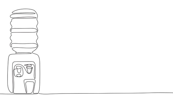 recommend clip art: Water cooler one line continuous. Line art concept office banner. Outline vector illustration.