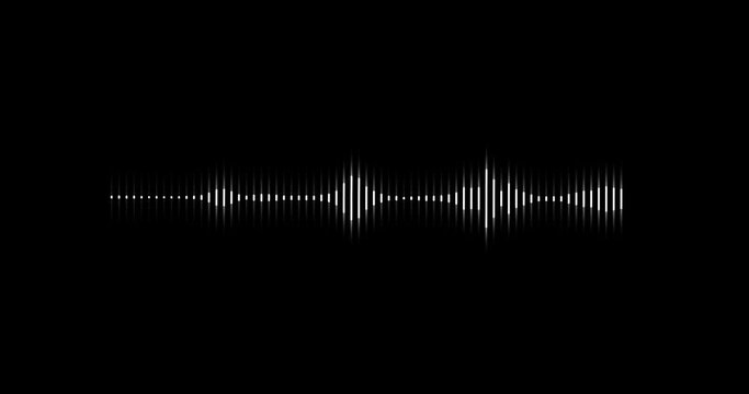 White and black audio visualization effect. Minimalist wave form Audio. Isolated on transparent background. Animation of seamless loop. 