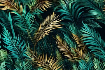 Fototapeta na wymiar Tropical palm leaves floral pattern background. Generative AI