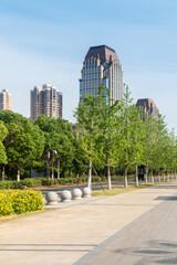 Empty urban road and buildings in the city