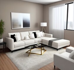 living room with a couch, a television and wall and lamp and table and charis and plant