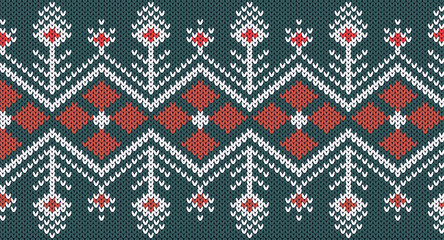 Orange and green  Knitting Pattern, Festive Sweater Design. Seamless Knitted Pattern, Norway Festive Sweater Fair Isle Design.