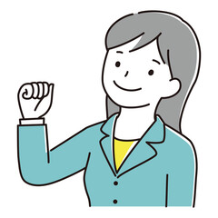 ガッツポーズをするスーツ姿の女性