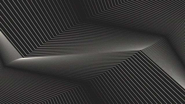 Back & white abstract composition. Repetitive zigzag pattern dominates frame, dynamic lines stretching across foreground & background, creating visual rhythm