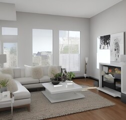 living room with a couch, a television and wall and lamp and table and charis and plant