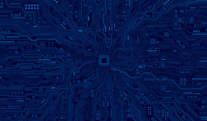 CPU Chip on Motherboard. Central Computer Processors CPU concept. Quantum computer, large data processing, database concept. Futuristic microchip processor. Digital chip.