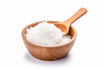 Salt in wooden bowl , Pure natural sea salt , isolated on white background , Created with Generative Ai