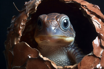 Cute little turtle baby coming from egg. Generative ai.