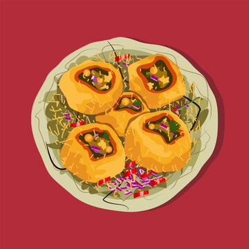 popular Indian street food "Panipuri" vector illustration.