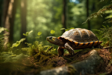 Naklejka premium Turtle in the forest. Ai generative.