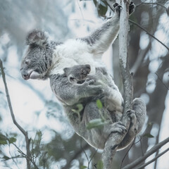 Koala (Phascolarctos cinereus) holding its Joey