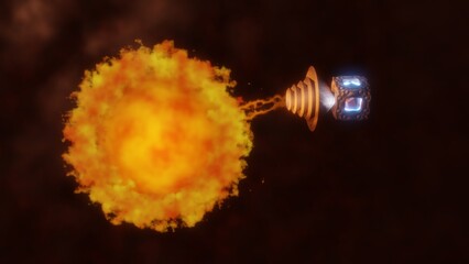 Star lifting. Star lifting device gathering energy from a sun.  Alien device from type 2 or 3 civilization on Kardashev scale, absorbs star's energy and matter. 3d render illustration. 