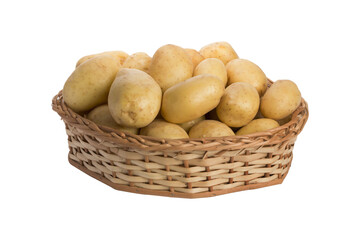Fototapeta na wymiar potatoes in wicker basket on isolated white background PNG/ Transparent