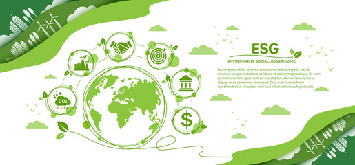 ESG concept icon for business and organization, Environment, Social, Governance and sustainability development concept with venn diagram, vector illustration, infographic. - obrazy, fototapety, plakaty
