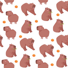 Vector pattern seamless with capybaras on a white background. Cartoon style. Animals.