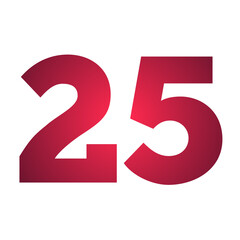 number 25 twenty five in red color sign symbol numbers for design elements isolated on transparent background