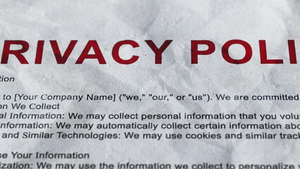 Privacy policy paper document: Security, compliance, data disclosure