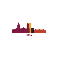 Peru, Lima cityscape, skyline, panoramic vector flat logo, icon. South America region metropolitan city emblem with landmarks and buildings