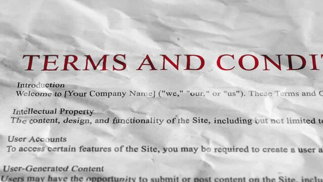 Terms and conditions legal disclaimer paper document liability animation