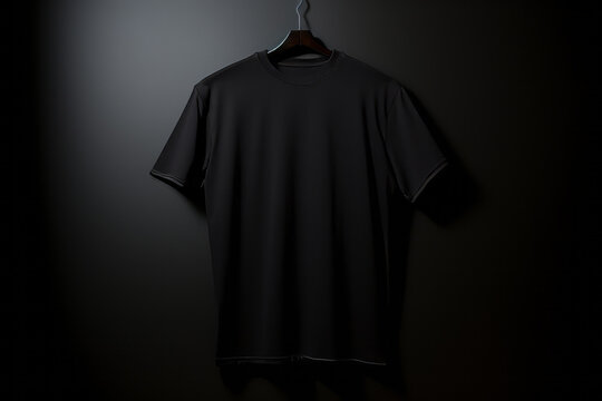 Black Tshirt Isolated On Black Background.