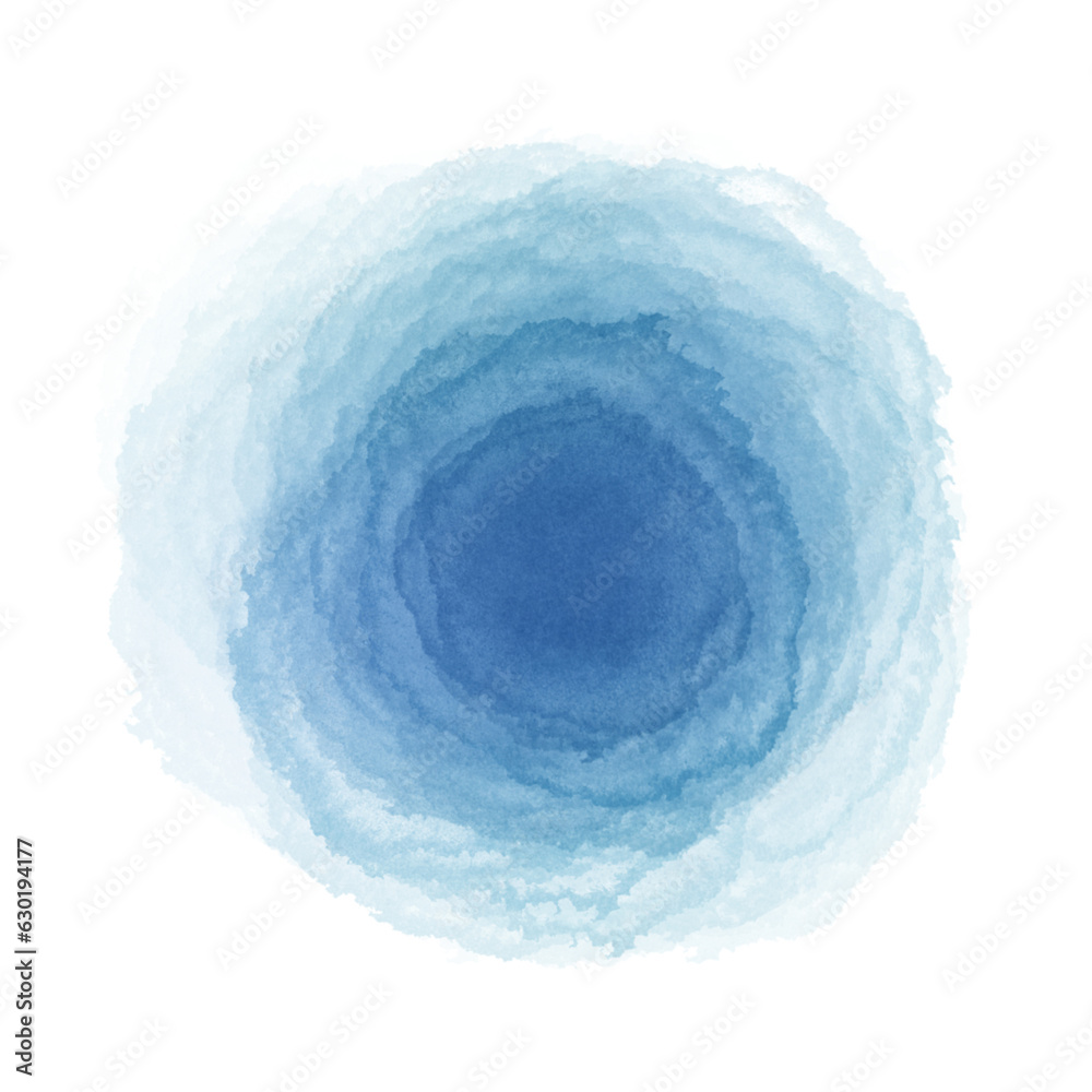Poster blue watercolor paint round shape with liquid fluid isolated on transparent background for design el