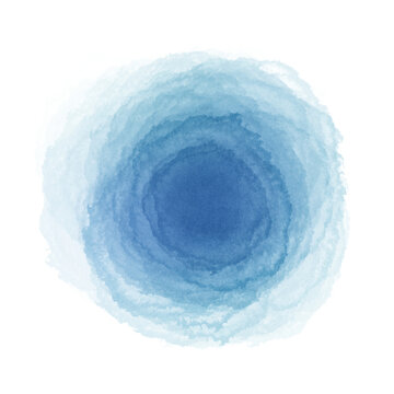 Blue watercolor paint round shape with liquid fluid  isolated on transparent background for design elements.