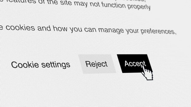 Mouse Cursor clicking accept button for cookie settings on website