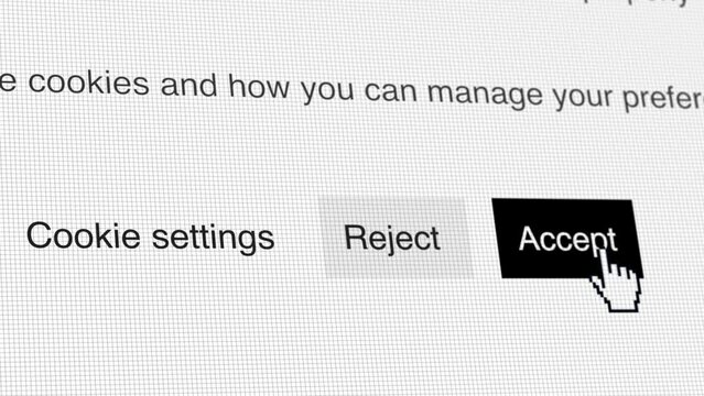 Mouse Cursor clicking accept button for cookie settings on website