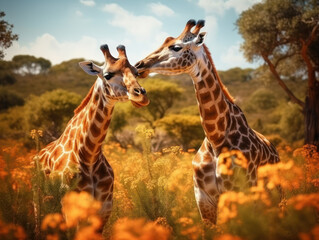 Obraz premium Giraffe in its Natural Habitat, Wildlife Photography, Generative AI